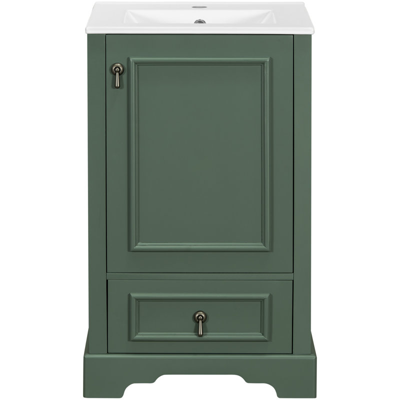 Meuble-lavabo de style moderne de 20 po avec structure en bois massif, lavabo en céramique et support de porte pour un rangement compact et efficace avec tiroir de 20 po