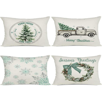 Housses de Noël décoratives, décorations de campagne fermières, vœux de ferme, arbres de Noël, taies décoratives, housses de coussin, ensemble de 4 housses pour canapé