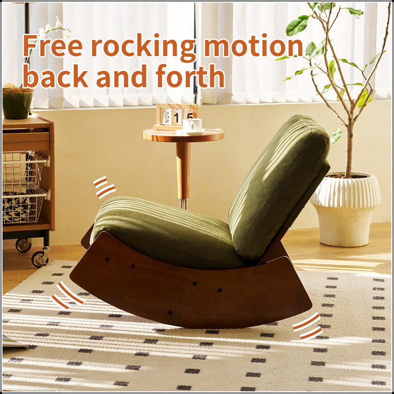 Chaise berçante confortable avec revêtement de haute qualité et structure en bois massif, parfaite pour la détente et la durabilité