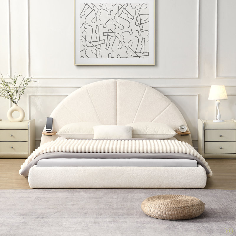 Unique Arched Boucle Bed With Small Table,Queen