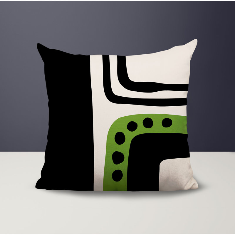 Oreiller carré réversible intérieur / extérieur Tobe Minimalist, H 17 po x l 17 po, Chartreuse / noir / blanc cassé