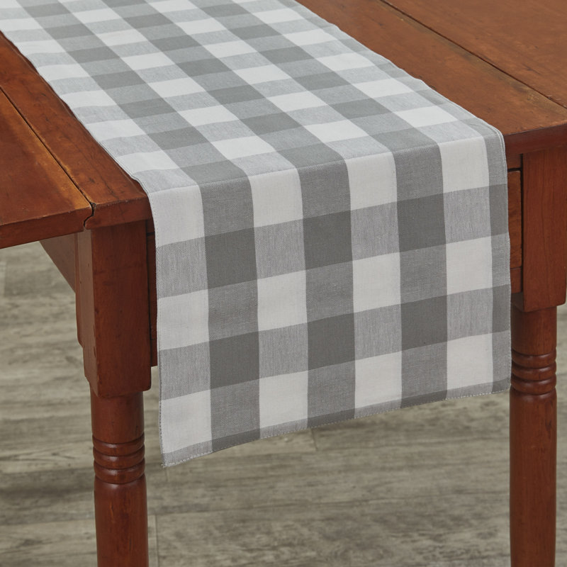 Amair Rectangular Plaid Table Runner, 36" x 13", Dark Gray 