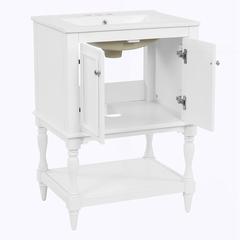 Meuble-lavabo moderne 24 po avec lavabo en céramique, Blanc