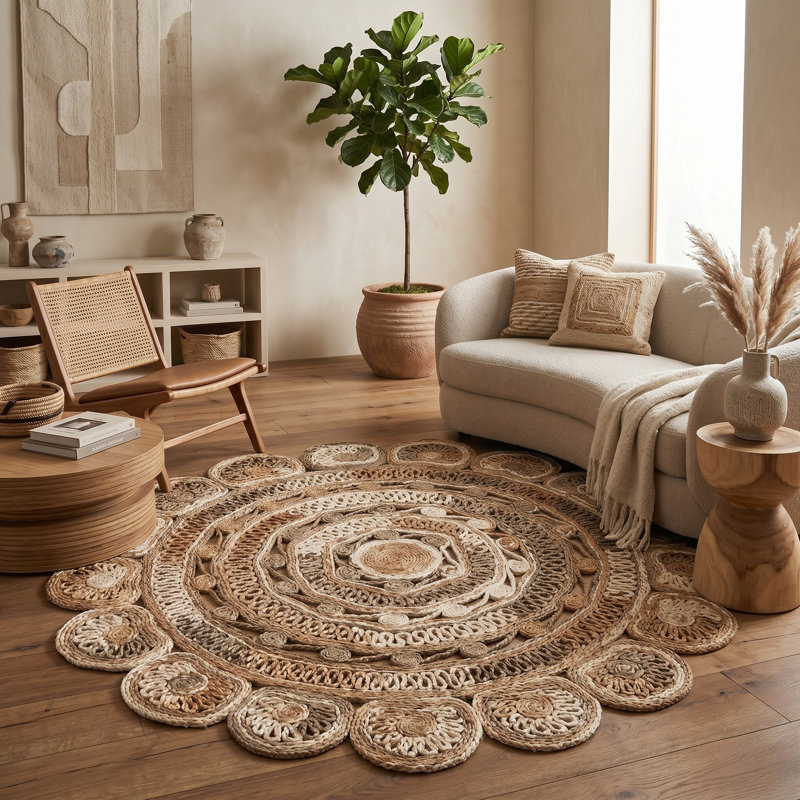 Kealan Modern Farmhouse Hand-braided Natural Fiber Jute Round Indoor Area Rug, Round 4'