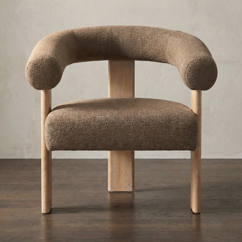 Mamanbai Upholstered Barrel Accent Chair Armchair, Brown