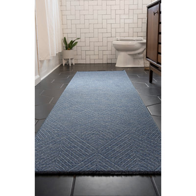 Brenly Geometric Machine Washable Non Skid Indoor Area Rug - Blue