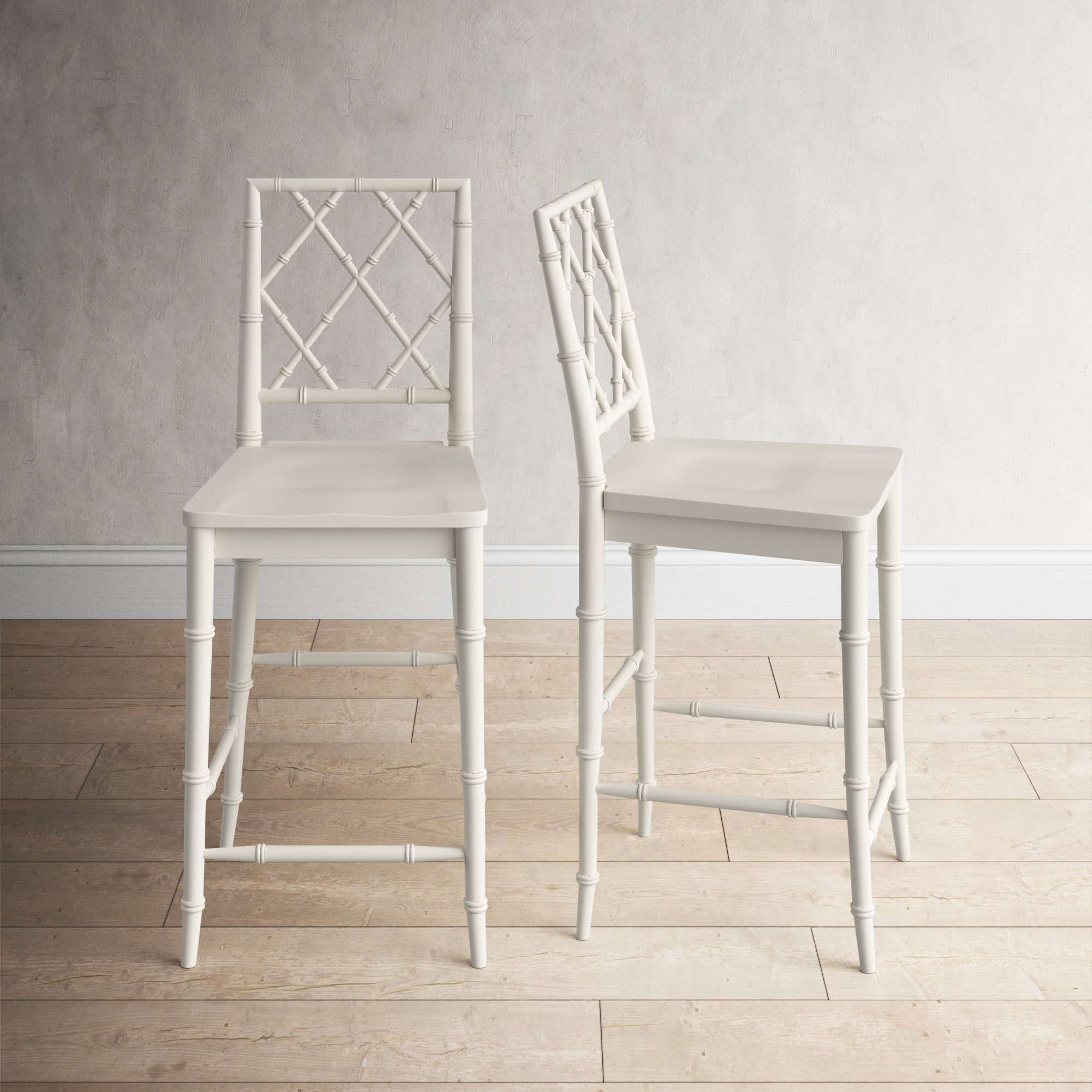 White wooden bar stools with online backs