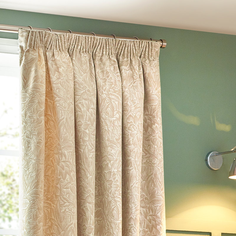 Amelianna Jacquard Pencil Pleat Curtains, Beige, Width 117 x Drop 183 cm