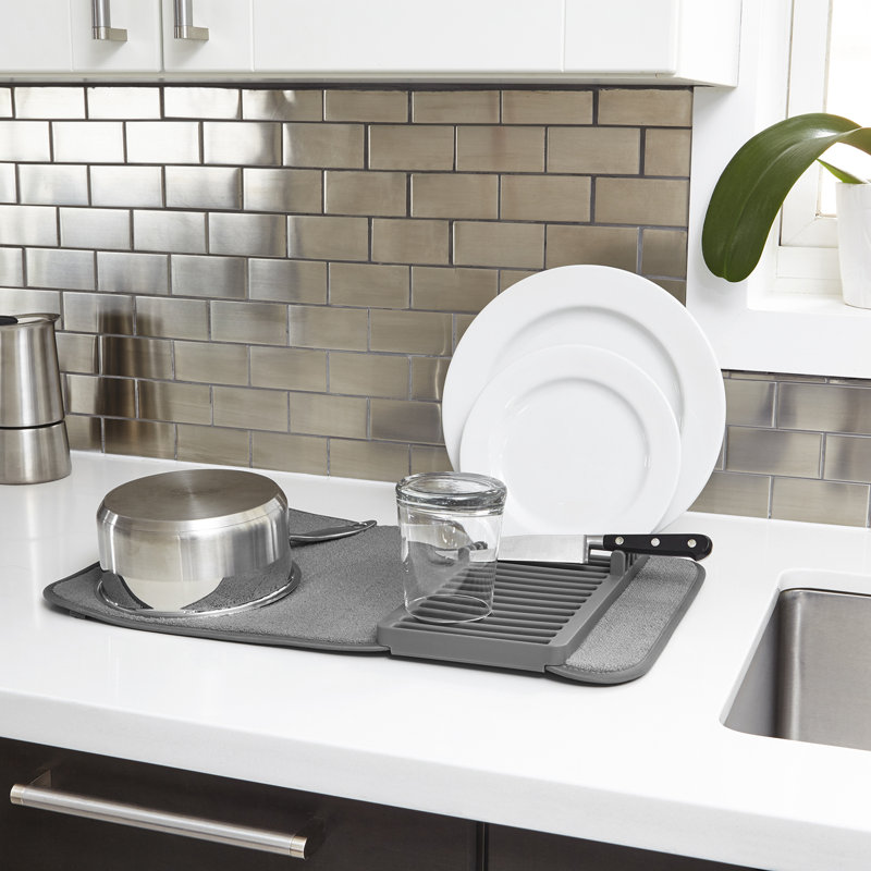 Charcoal Foldable Microfiber Dish Drying Rack with Mat