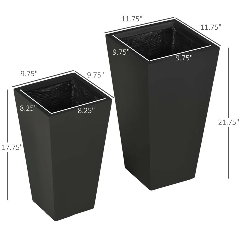 Tall Plant Pot,2-Pack Outdoor Planter Set,Flower Pots With Drainage Holes,For Porch,Entryway,Patio,Yard,Garden, Black