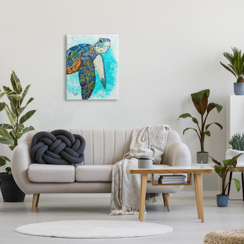 Vibrant Sea Turtle Collage Wrapped Canvas Art, 24" x 30"