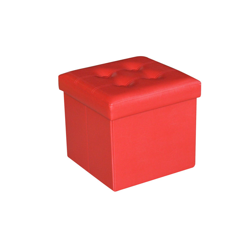 Repose-pieds carré avec rangement capitonné 14 po, Simili cuir rouge