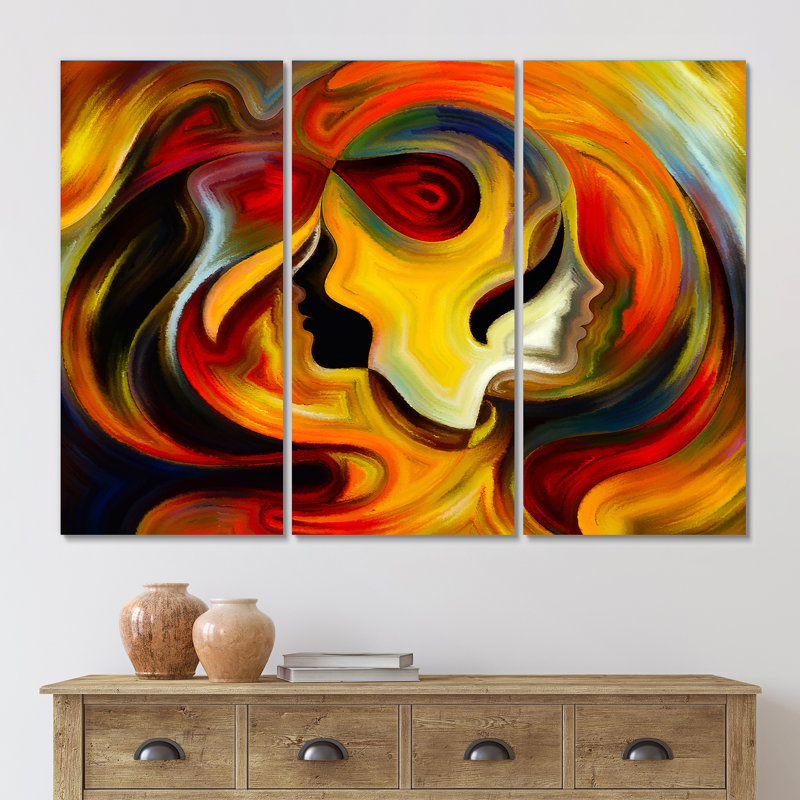 «Red Yellow and Orange Inner Reflections», 3 pièces sur toile tendue, H 28 po x l 36 po x P 1 po