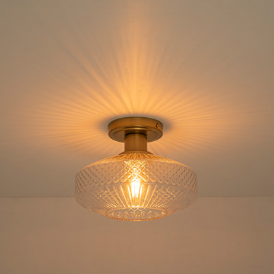 1-Light Geometric Lattice Glass Semi-Flush Mount