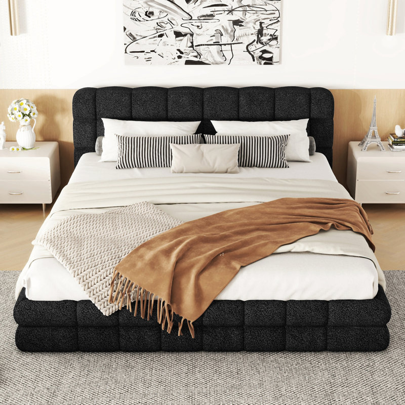 Grand lit plateforme tapissier, Noir