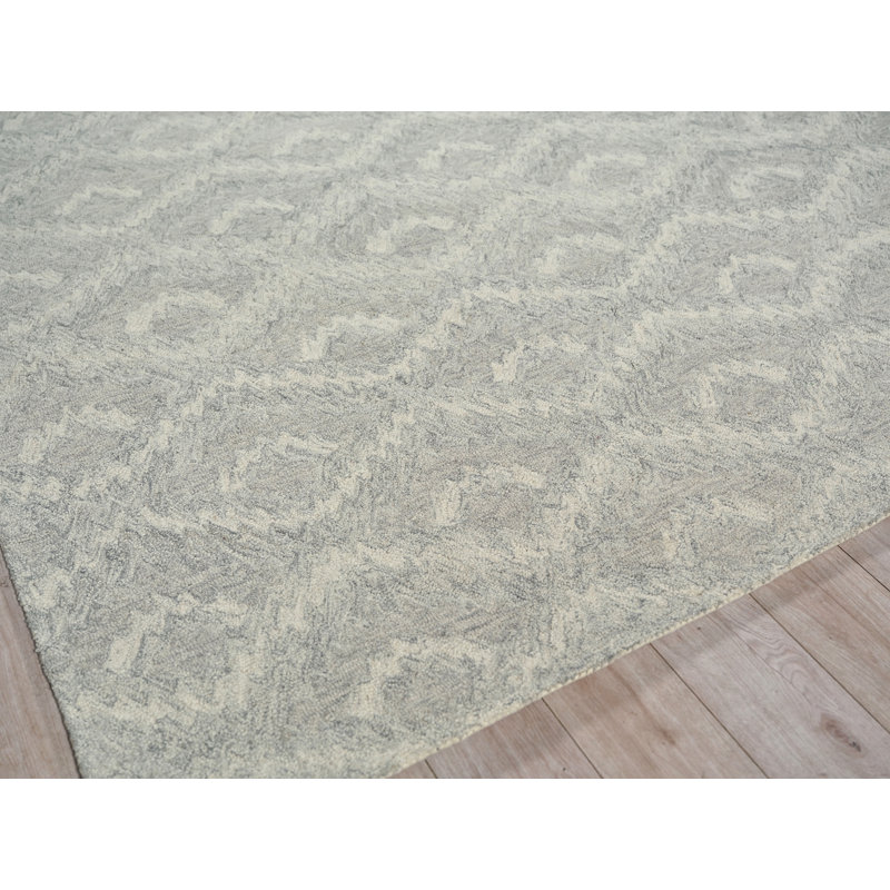 Bargello Gray New Zealand Wool hand-tufted Area Rug, Rectangle 4' x 6'