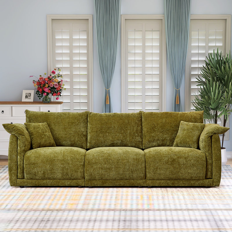 Nyerere 98.5" Upholstered 3 Seater Sofa, Moss Green