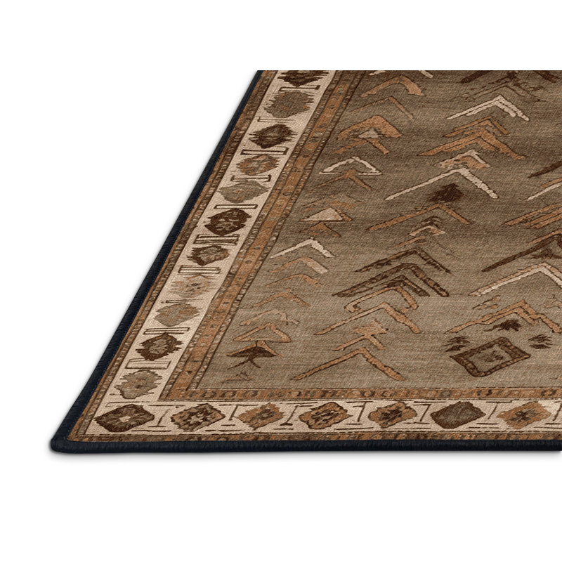 Tapis brun turc lavable à la machine, Rond 3 pi