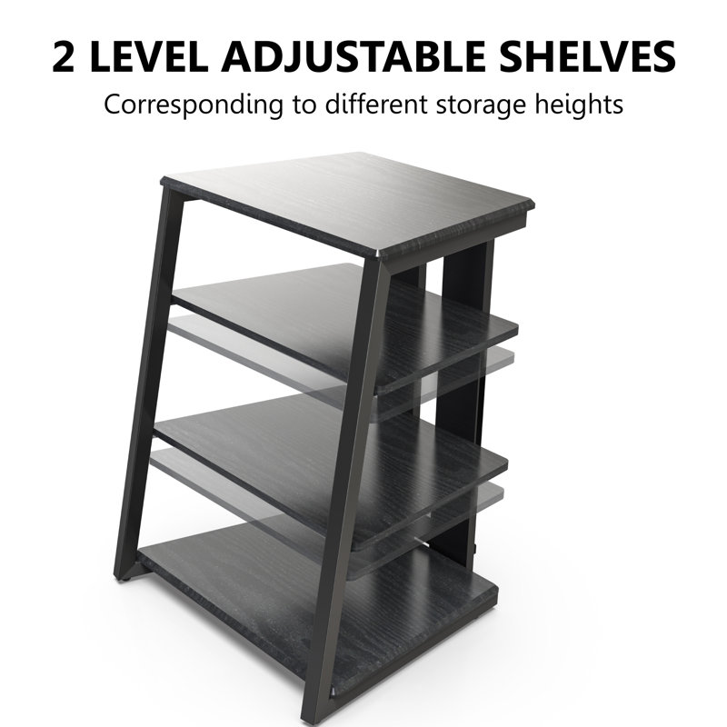 4-Tier Media Stand Audio Rack with Height Adjustable Shelves, Dark Grey