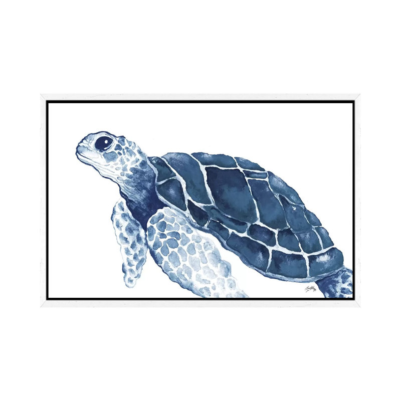 Turtle In The Blues by Elizabeth Medley - Gallery-Wrapped Canvas Giclée on Canvas, 66.04 cm H x 45.72 cm W, White Framed