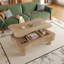 42-Inch Round Coffee Table with Lift Top, Natural-Toned Solid Wood, Fluted Panels, Hidden Storage
