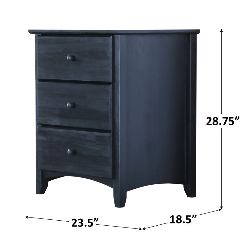 Solid Wood 3-drawer Nightstand In Black Wash, Black Wash