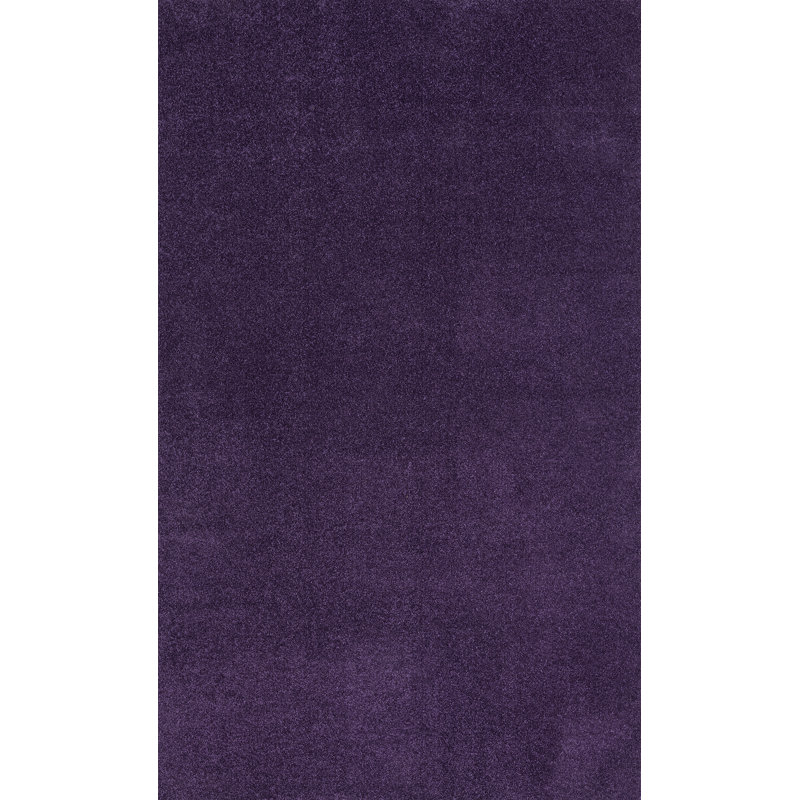 Athaniel Solid Low-Pile Purple Rug, Rectangle 6'2" x 9'