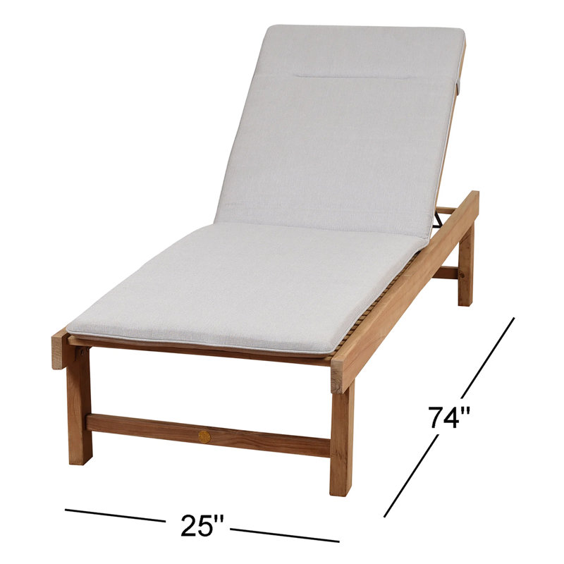 Chaise longue inclinable simple en teck de 74 po avec coussins Arnoult