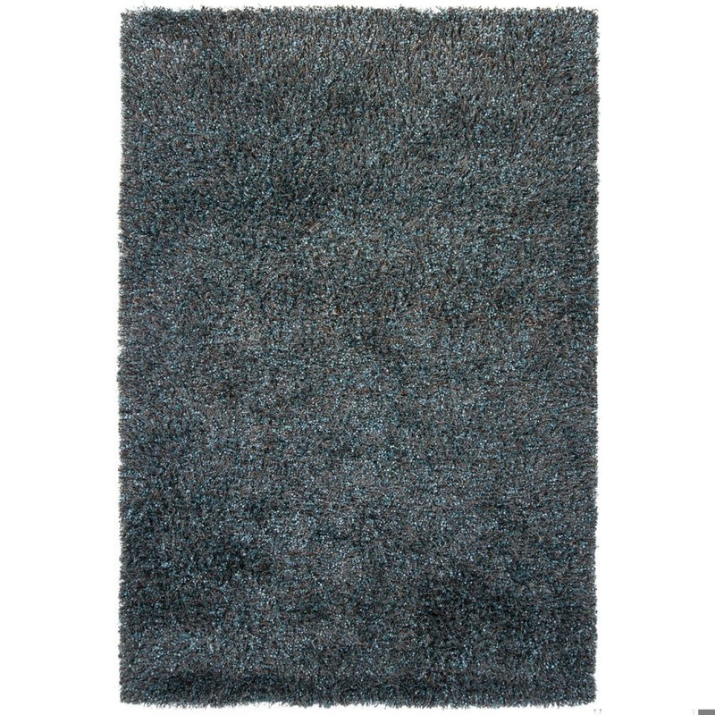 Belliveau Authentic Hand-Woven Handmade High Pile Modern Mixed-Media Blue, Brown & Black Shag Polyester Area Rug, Blue
