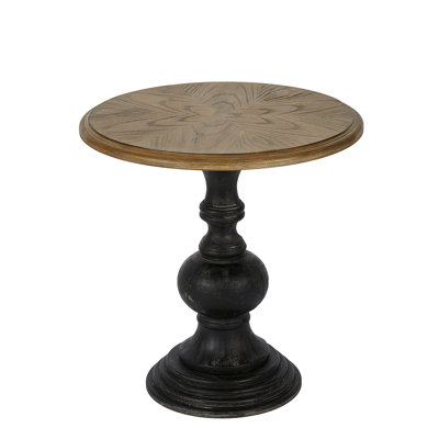 Table en bois de noyer récupéré avec placage de frêne et base noire fabriquée à la main, assemblage essentiel, H 22,2 po x 23 po nécessaire à la main