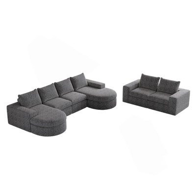 Chenille Cloud Curved Sectional Sofa With Chaise, L-Shaped Modern Upholstered Sectional Sofa With Six Modules , Corduroy Sectional Sofa For Living Room And Bedroom, No Assembly Required
