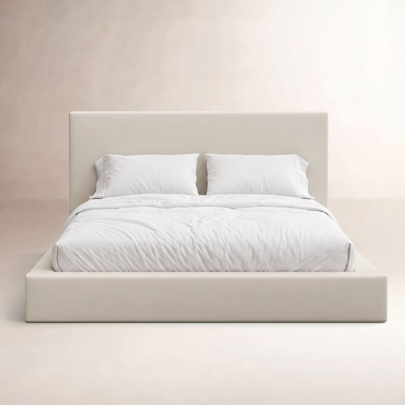 Brugal Grounded Upholstered Platform Bed Frame, King, Cream