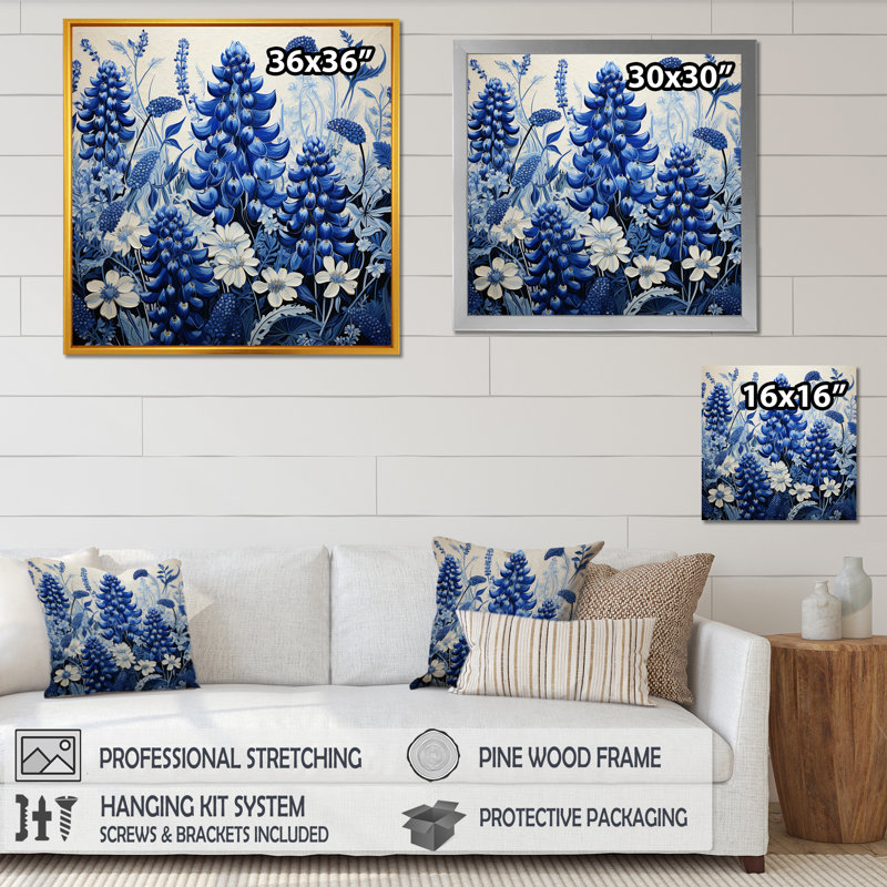 Blue Bonnets Floral Collage II, reproduction d'art sur toile, Or, H 30 po x l 30 po x P 1 po