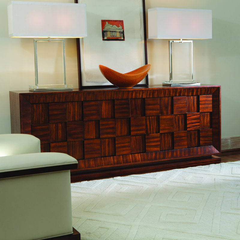 Birch and Zebra Veneer Sideboard with Walnut Stain Finish