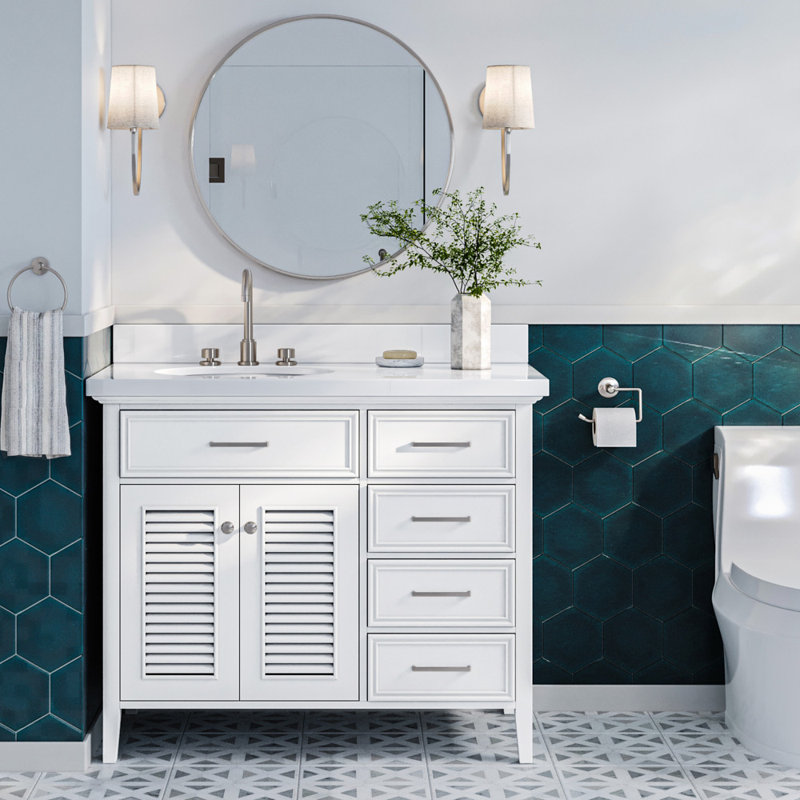 Kensington 43'' W Single Vanity, White, 36.25", White Carrara Quartz