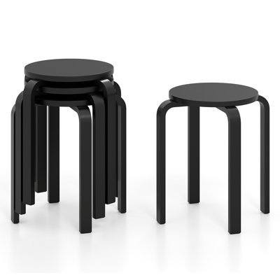 Set of 4 18" Stacking Stool Round Dining Chair Backless Wood Home Decor