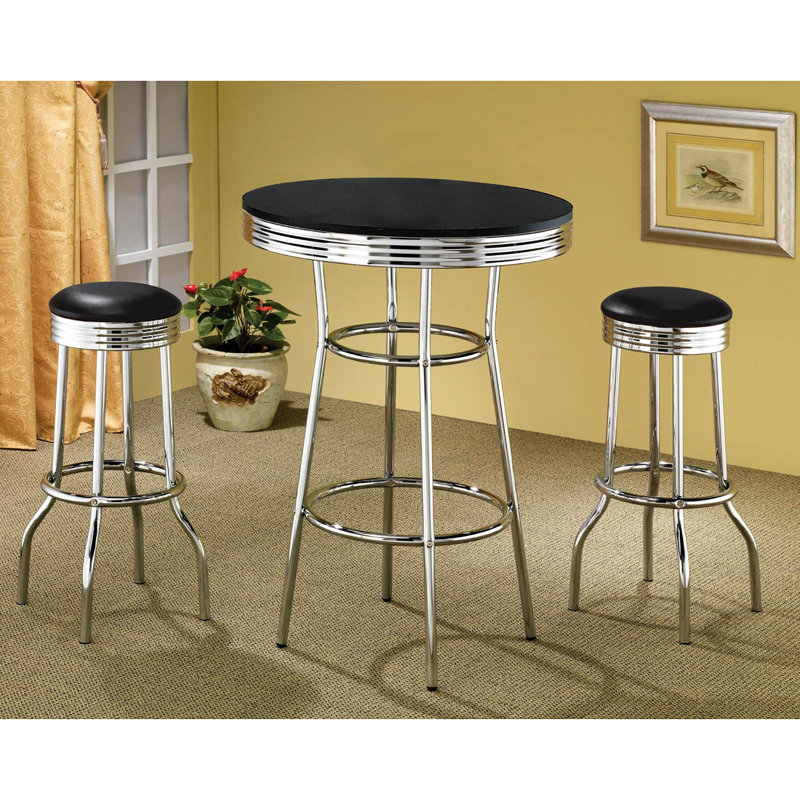 Ensemble de 2 tabourets de bar noirs - Pieds, siège rembourré, style rétro, hauteur réglable, structure, confortables