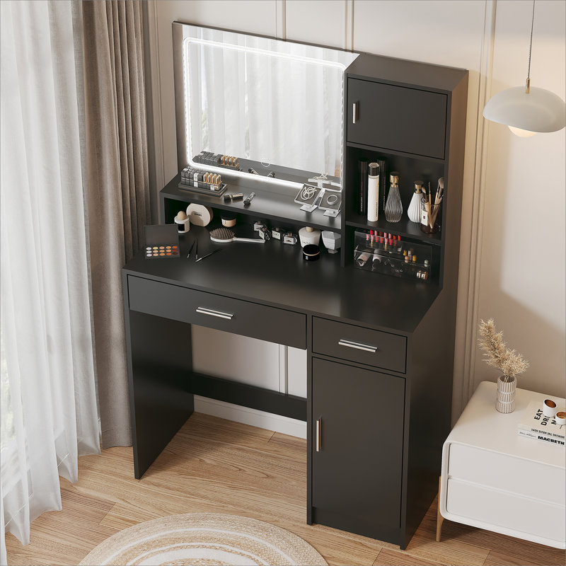 Coiffeuse avec miroir et bande lumineuse à DEL, coiffeuse avec tiroir pour chambre à coucher
