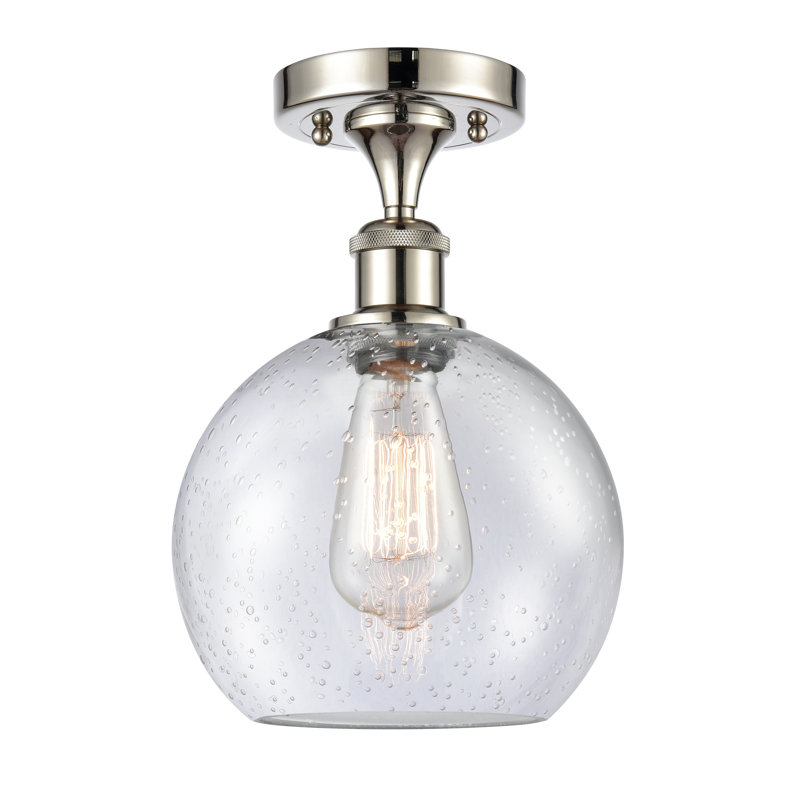 Plafonnier semi-encastré 8 lumières Baptista, Nickel poli, Grainé, 12'' H X 8'' W X 8'' D