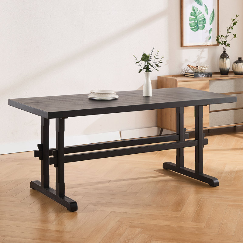 69" 6-Person Solid Wood Rectangular Dining Table, Black