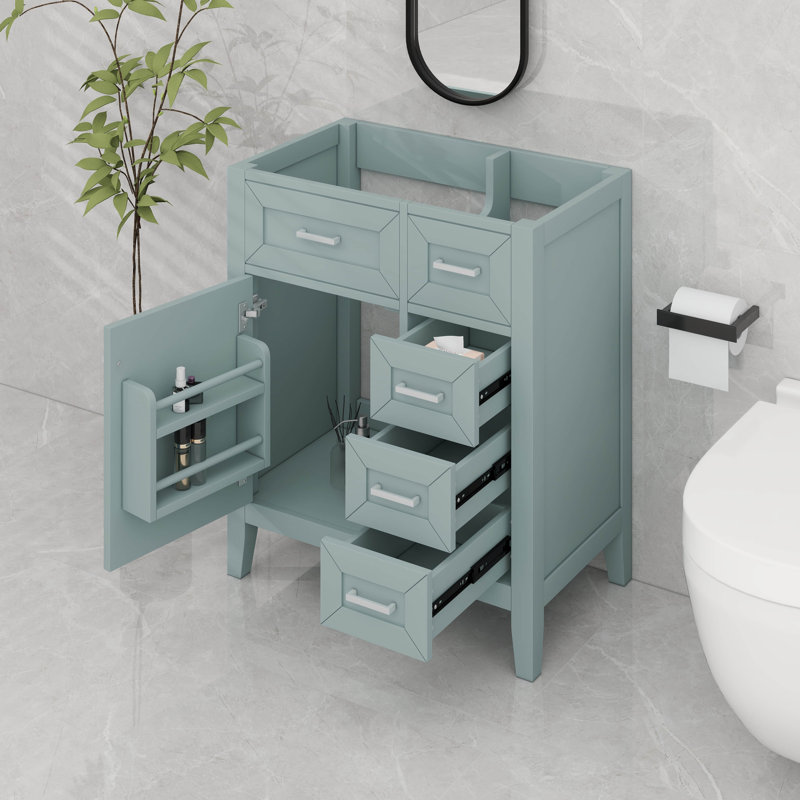 30 Inch Bathroom Vanity With  Drawers, Green/Silver