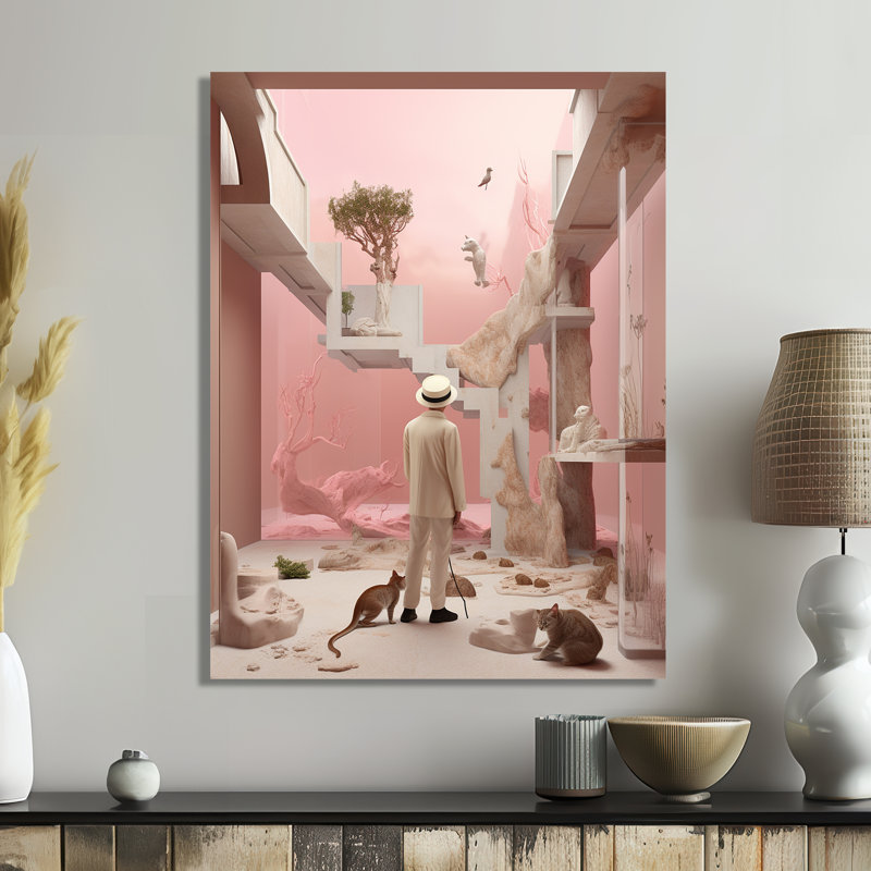 «Artist Portrait White Hat and Cats - Man», art mural, Métal métal, H 20 po x l 12 po x P 1 po