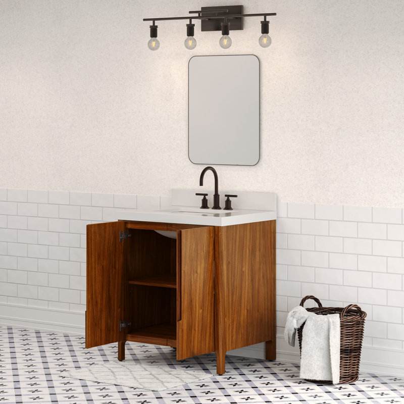 Trayshawn 30 In. Single Sink Whitebrook Engineered Marble Countertop Bath Vanity With Faucet, Noir Juglans
