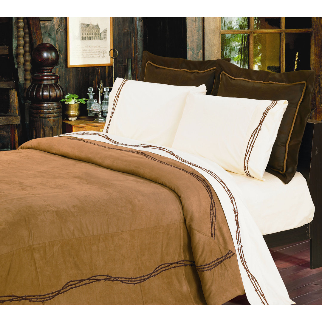 Rustic Barbwire Faux Leather Embroidery Western Rustic Comforter Set Paseo Road by HiEnd Accents 