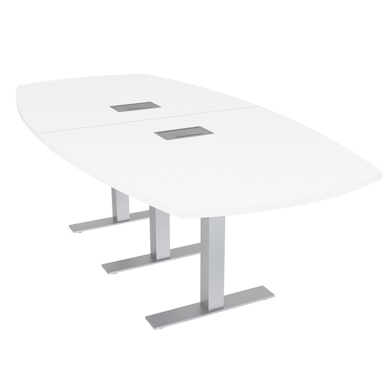 Table de conférence Arc Boat avec bases en T en métal et modules de données, H 30 po x l 240 po x P 48 po, Blanc classique