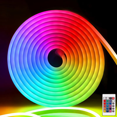 20FT Commercial Sync RGB LED Neon Rope Light 120V Plug-in Neon Strip Light Remote Control Connectable Cuttable IP65 Waterproof for Indoor and Out door Holiday Christmas Home Décor Diameter 10x18mm
