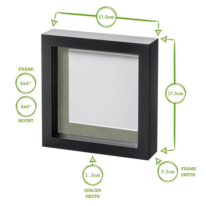 Nicola Spring - 6" x 6" White 3D Box Photo Frames - 4" x 4" Mount - Black