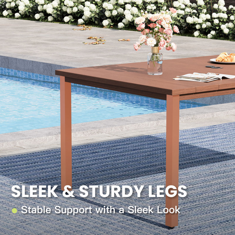 Rectangular Outdoor Patio Dining Table, Brush Wood Brown