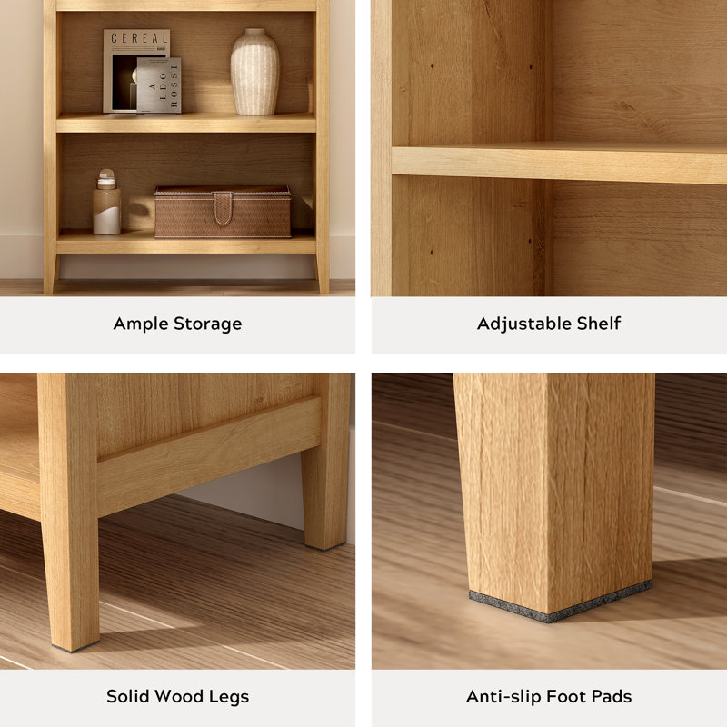 Bookcase Storage Display Cabinet With 5 Shelves, Natural Oak
