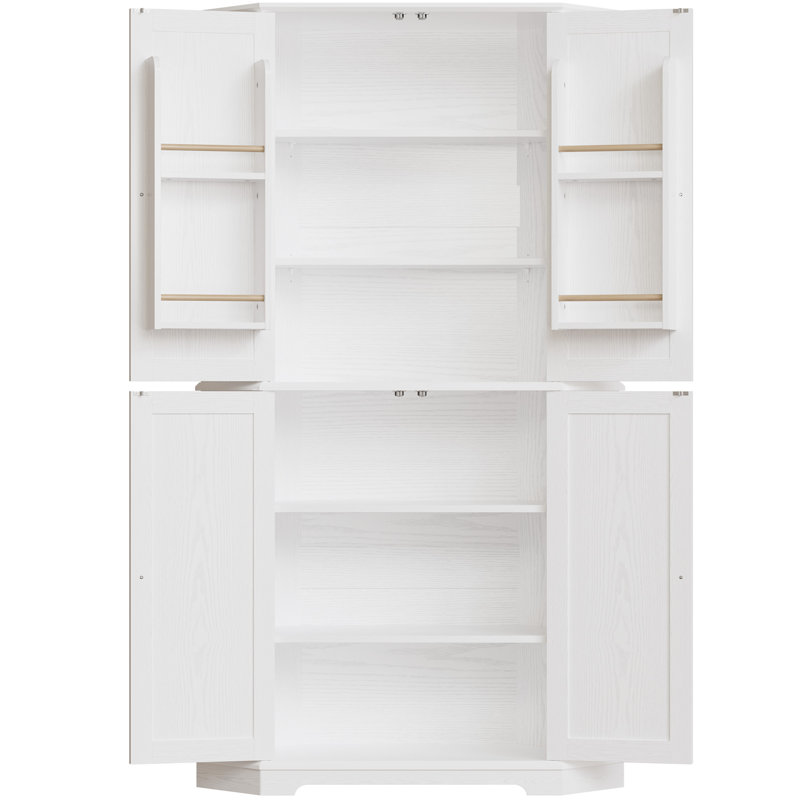 Armoire de coin Farmhouse, armoire de cuisine à 6 niveaux avec 4 tablettes réglables, 2 portes de rangement et huche spacieuse pour la cuisine, le salon, le blanc